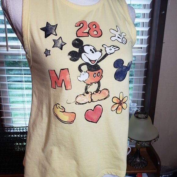 Disney Tops - Cute Disney Yellow Mickey Mouse Graphic Tank Top Shirt M Muscle Open Back